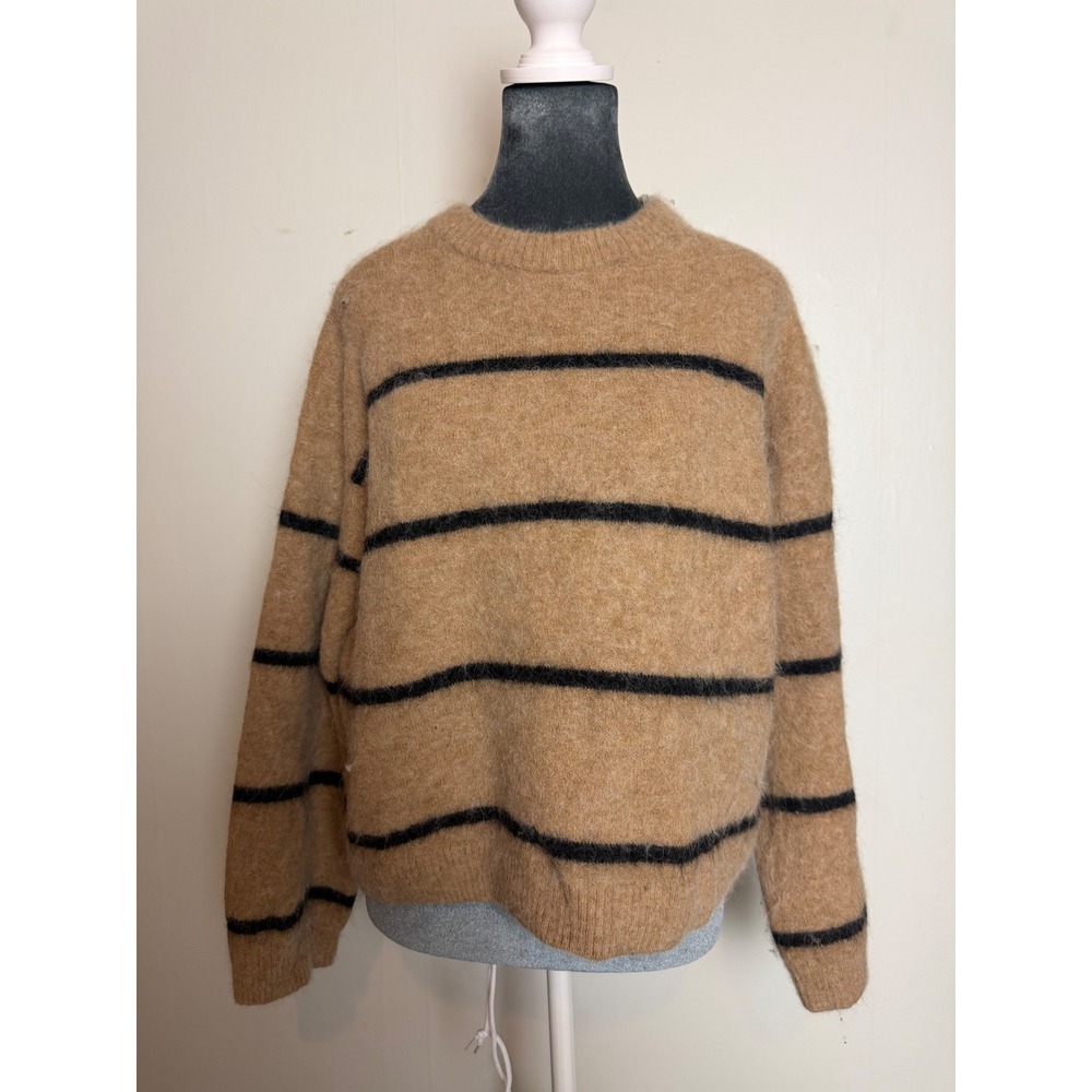 Arket Alpaca Wool Blend Striped Sweater Camel Black Boxy Knit quiet luxury euro